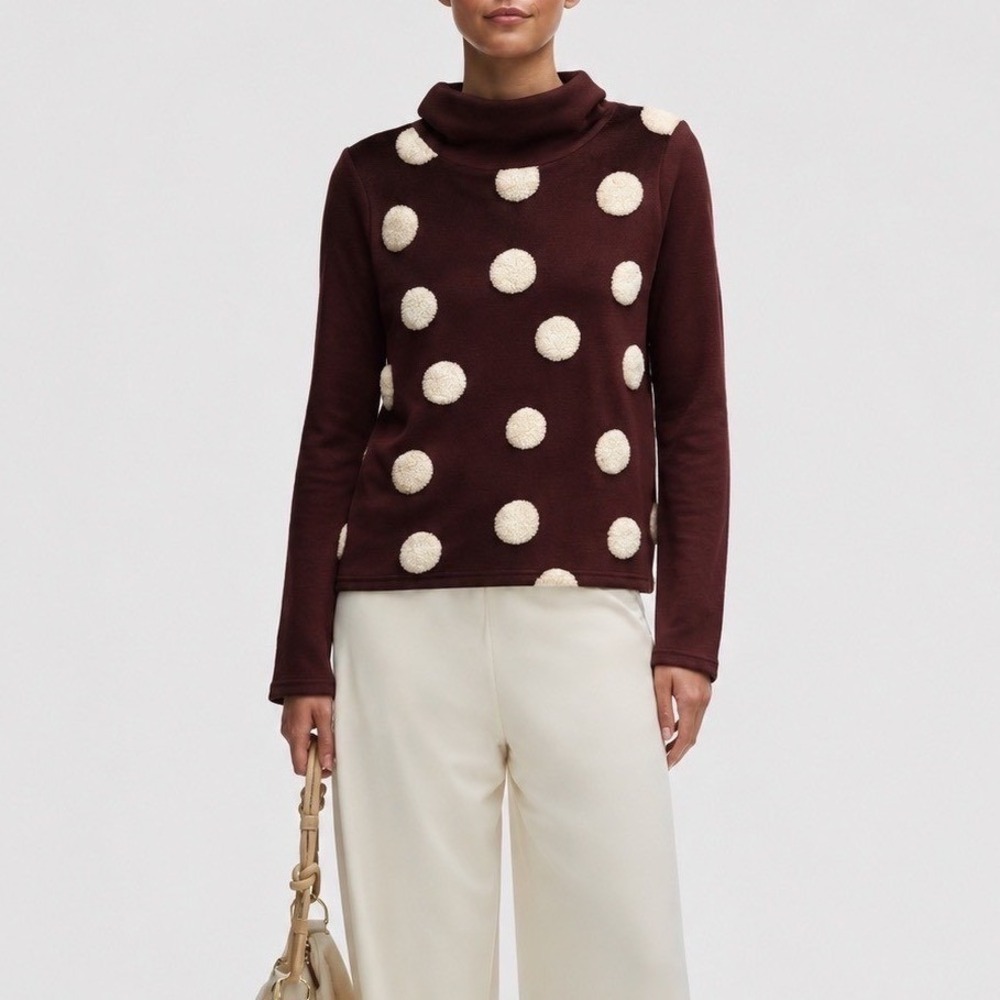 Trisha Tyler Maroon/White Polka Dot Sweater